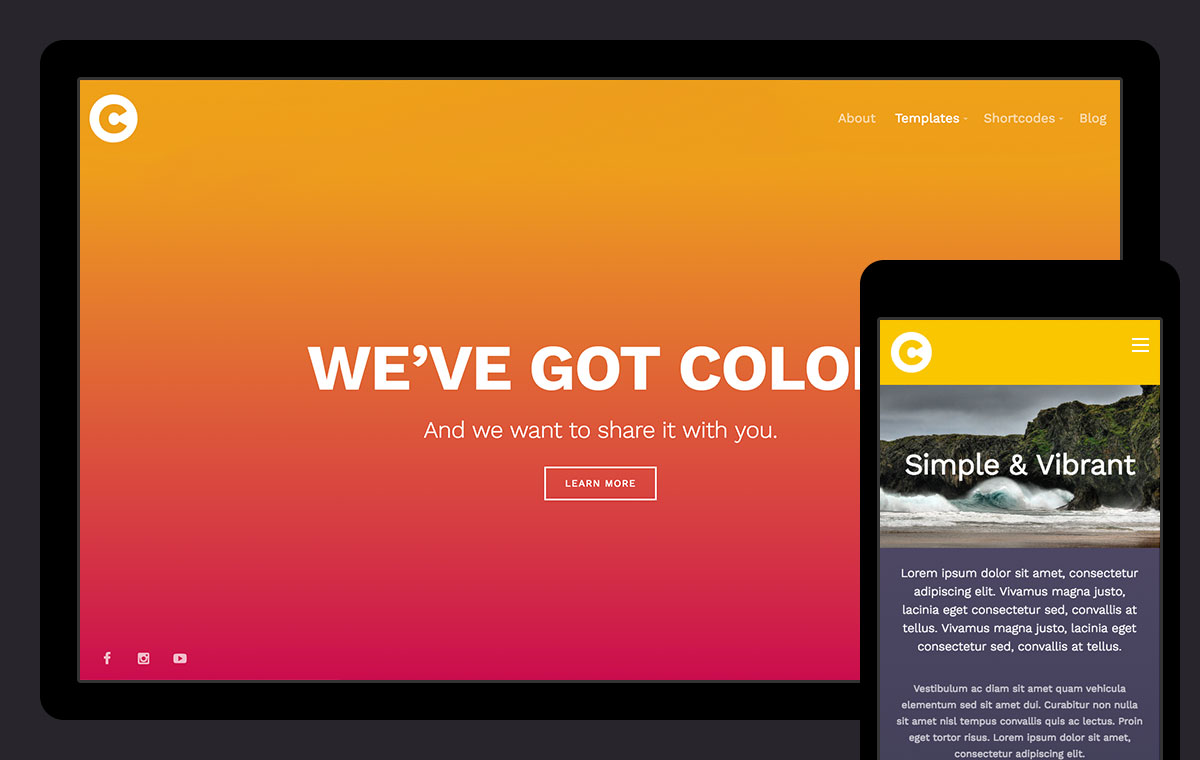 Colorful landing page and full-width page on mobile